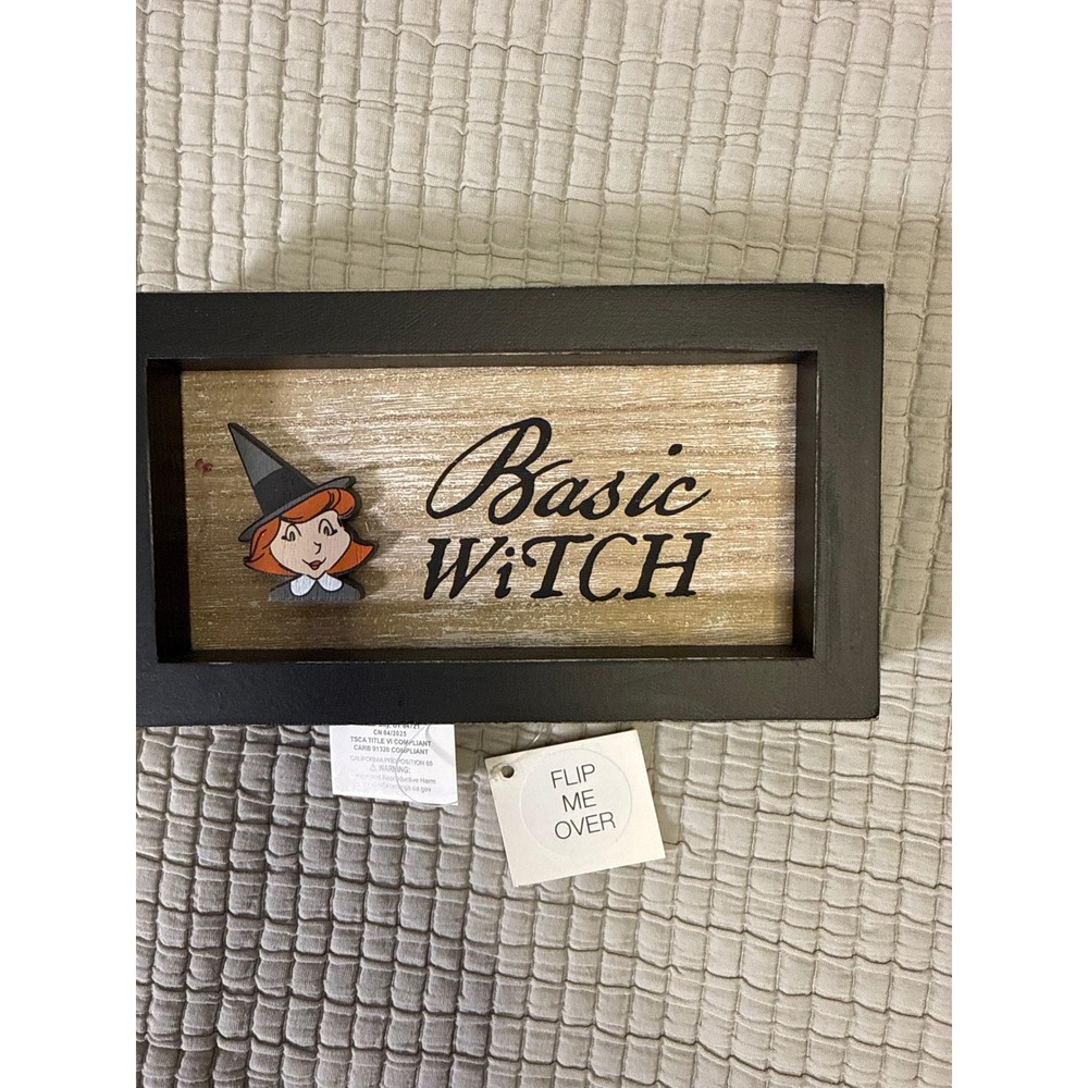 Adams & Co Reversible Wood Sign Basic Witch Pumpkin Spice Fall Decor 7x4x1.5
